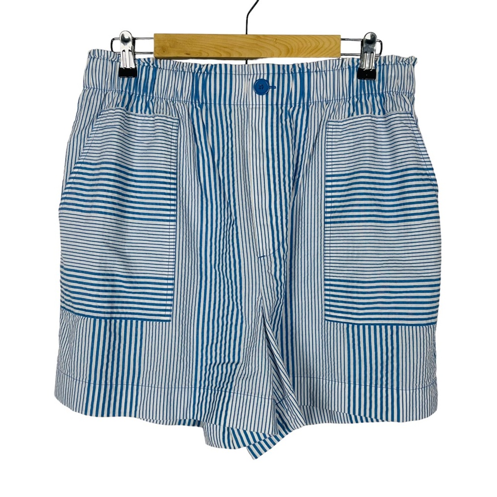 LOFT outlet high rise pull on shorts blue striped casual paperbag waist NWT